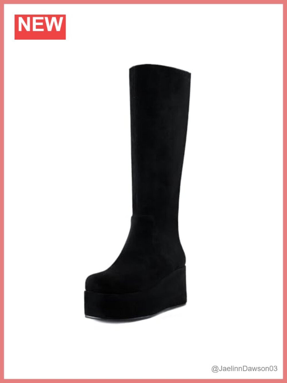 Platform Knee High Boots Chunky Heel Square Toe Faux Suede Tall Boot
